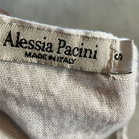 Alessia Pacini Linen Dress Women Small Beige Sleeveless Linen Embroidered Resort - Picture 6 of 9
